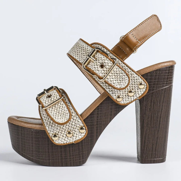 Rafia Buckled Platform Sandals