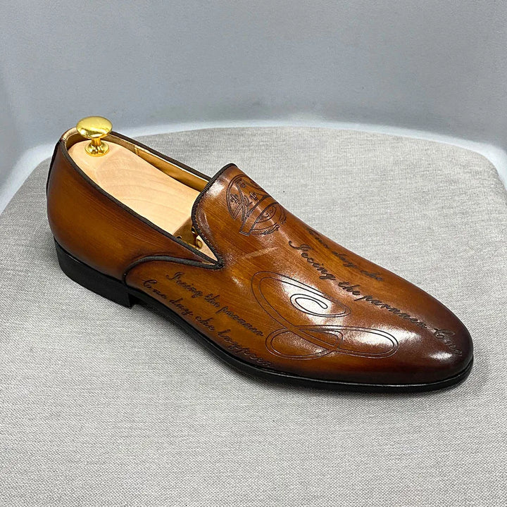 Scrittura Engraved Leather Loafers