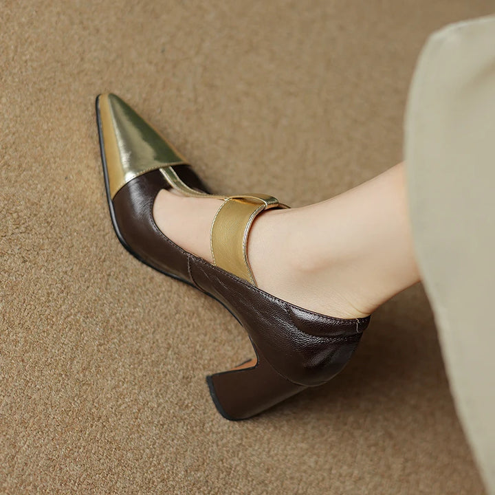 Fibbiona Gold-Buckle T-Strap Mary Janes
