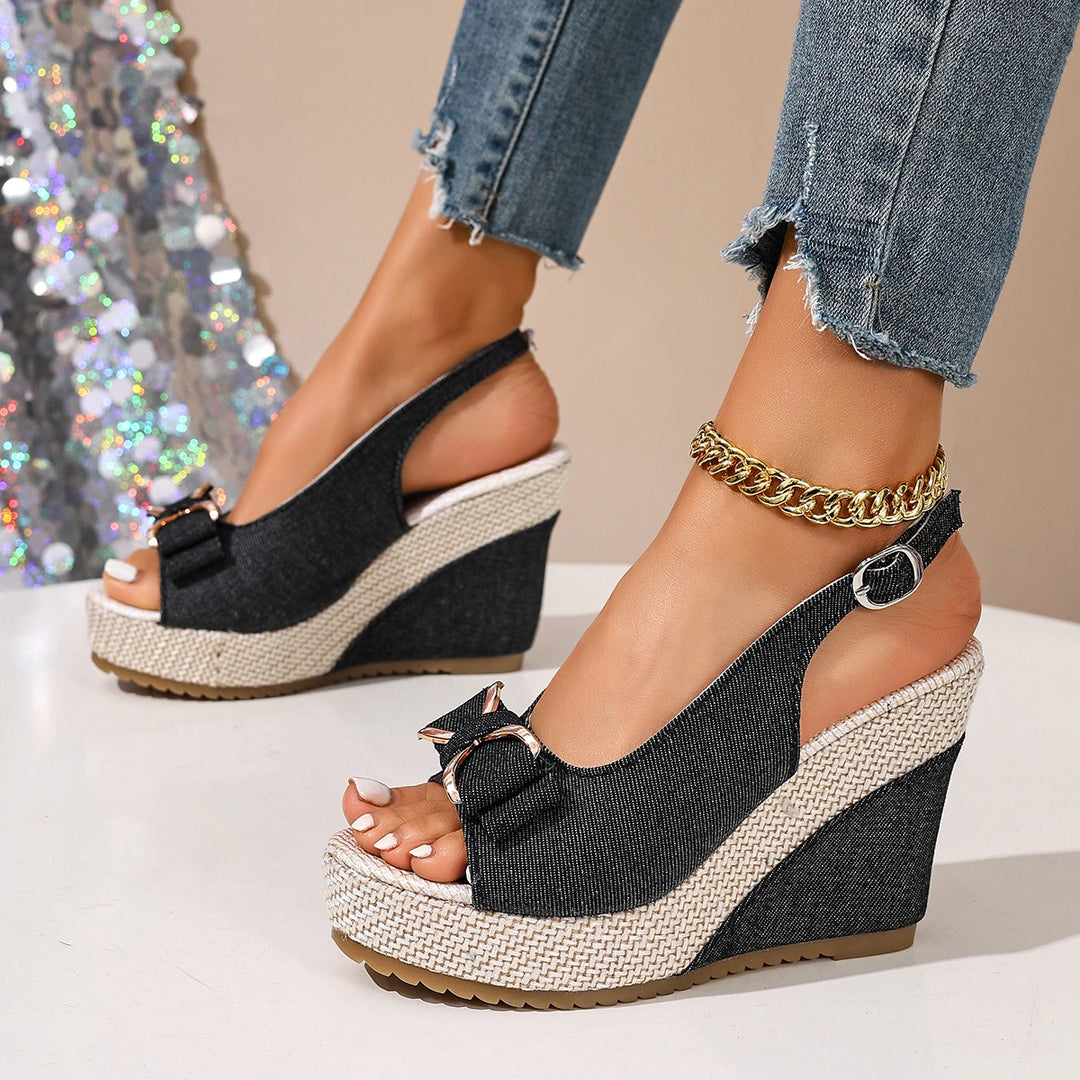 Fiocco Denim Wedge Sandals