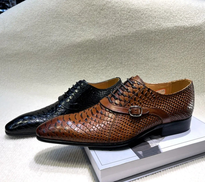 Serpente Python-Embossed Monk Shoes