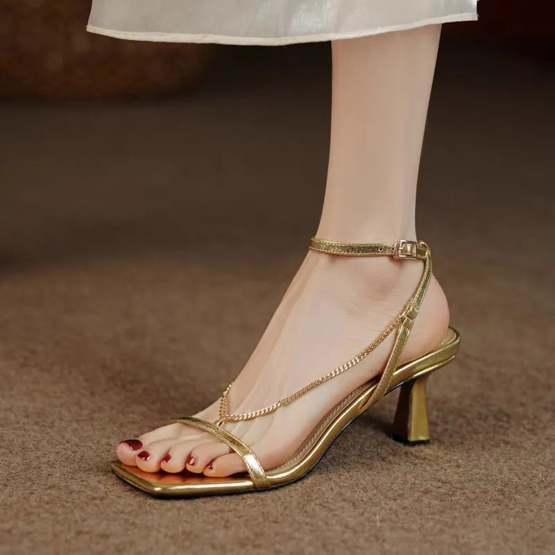 Cascata Chain-Drape Heeled Sandals