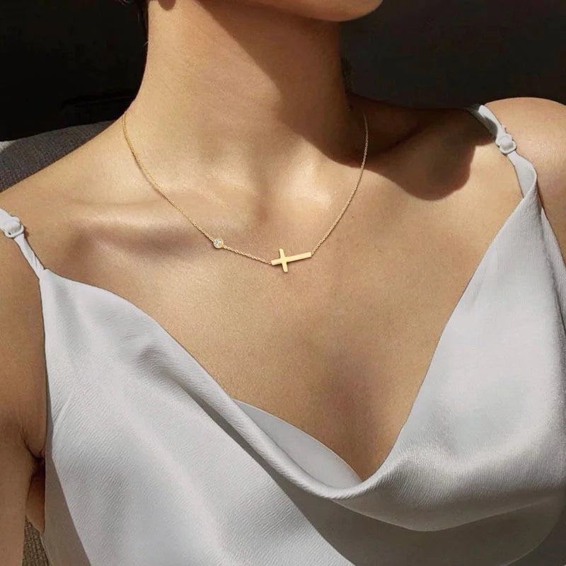Quiet Faith Side Cross Necklace