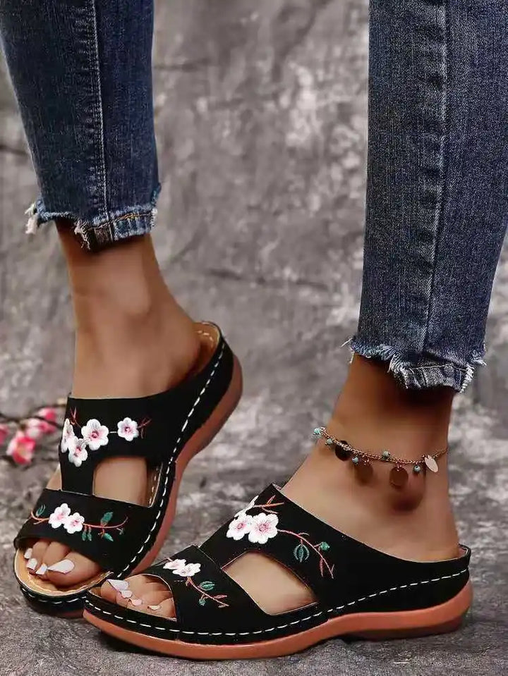 Fiorella Embroidered Wedge Sandals
