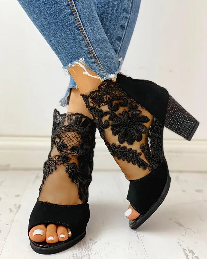 Fiorella Lace Peep-Toe Booties