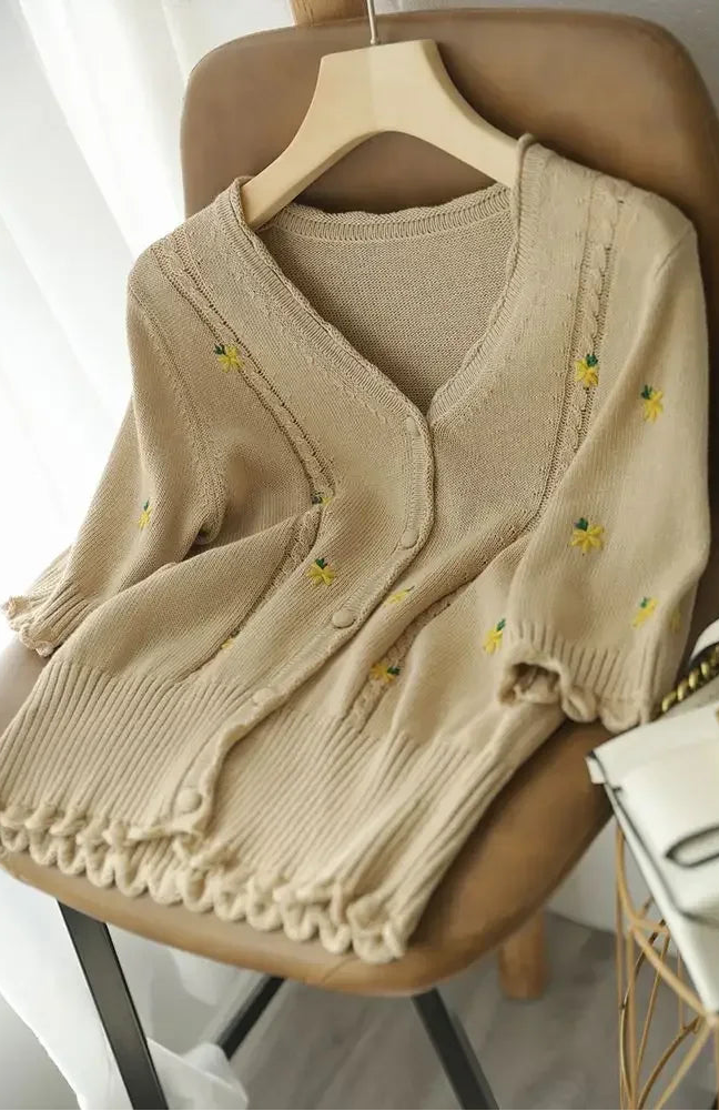 Roselle Embroidered V-Neck Cardigan