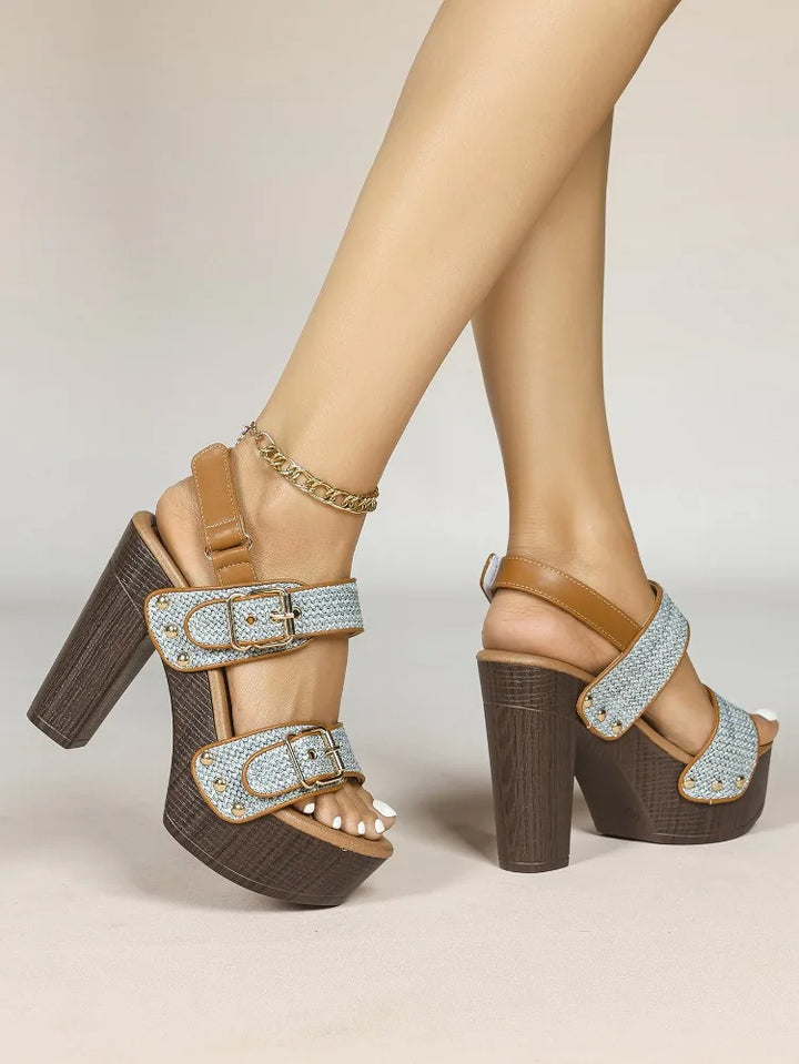 Rafia Buckled Platform Sandals