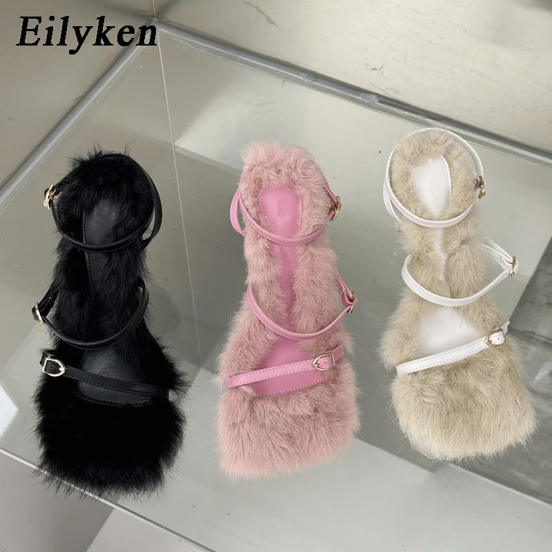 Piumina Fur Ankle-Strap Sandals