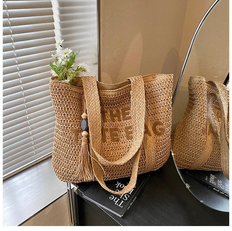 Raffia Weave Straw Tote