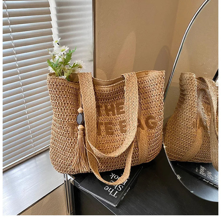 Raffia Weave Straw Tote