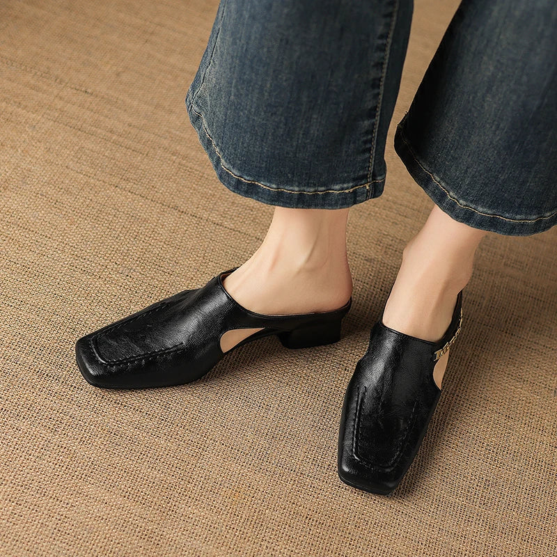Catena Square-Toe Leather Mules