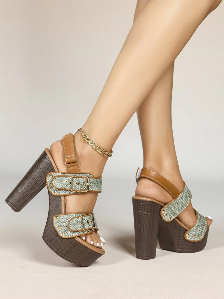 Rafia Buckled Platform Sandals
