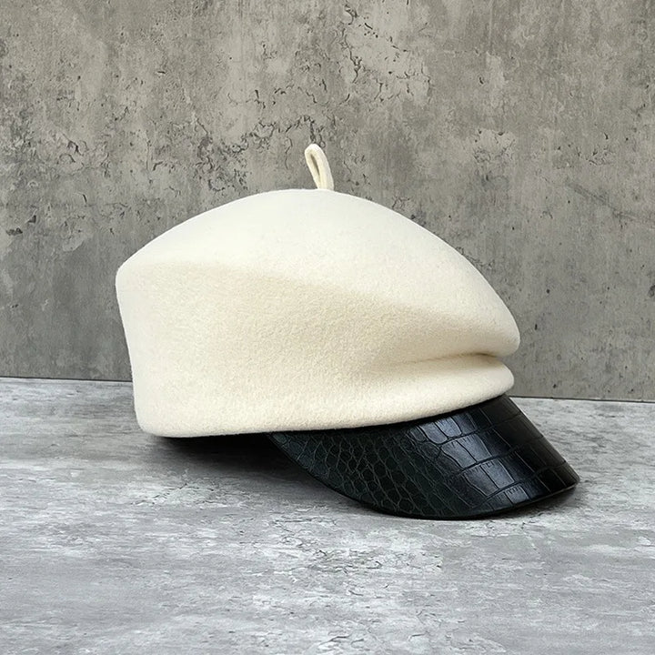 Aveline Leather Wool Beret