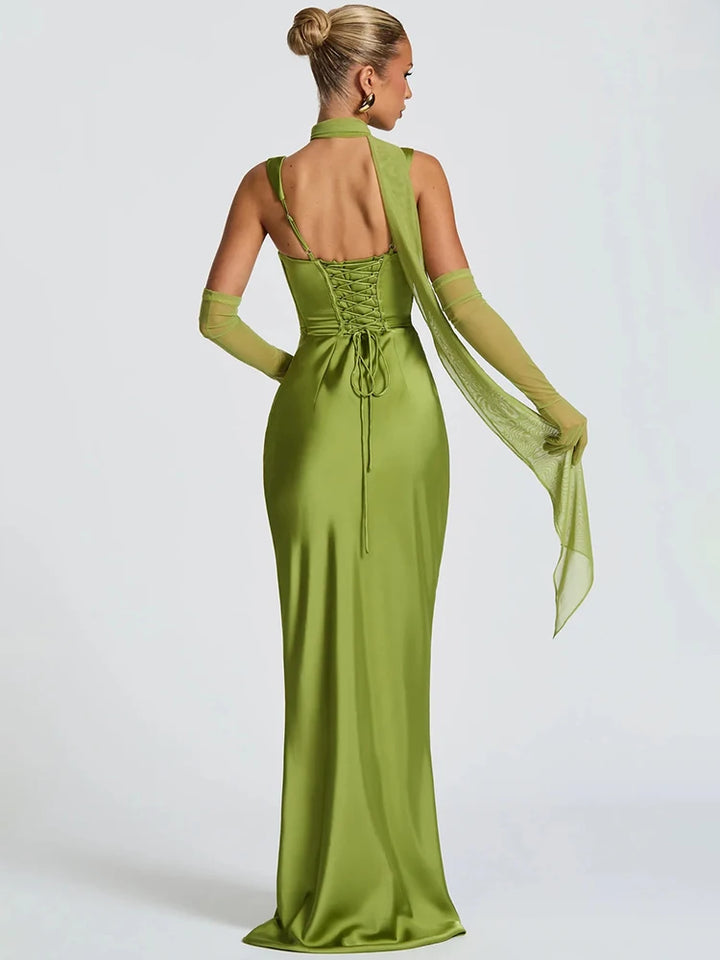 Sirena Draped Satin Maxi Dress