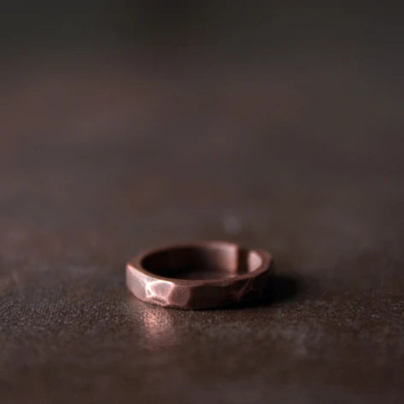 Patina Hammered Copper Ring Set