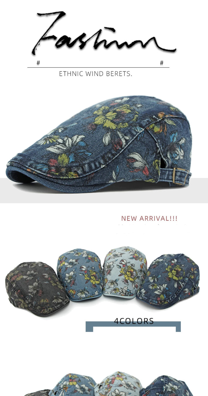 Giardino Floral Denim Beret