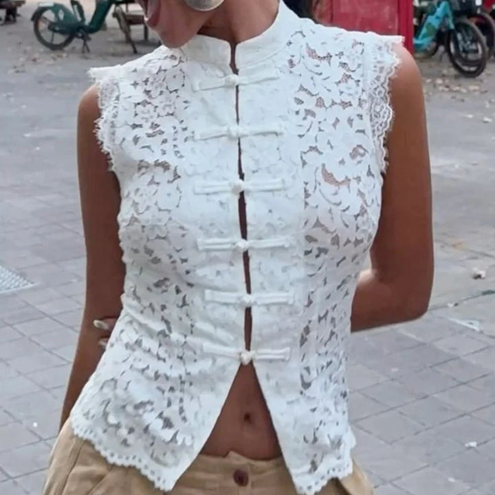 Merletto Frog-Button Lace Top
