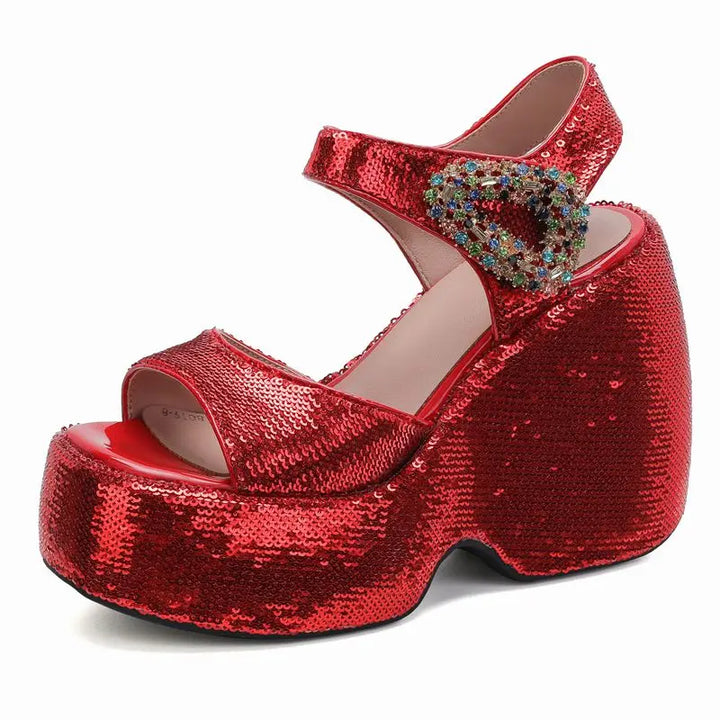 Scintilla Crystal-Buckle Platform Wedges