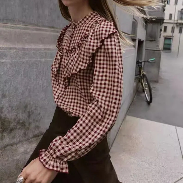 Montclair Ruffle Plaid Blouse