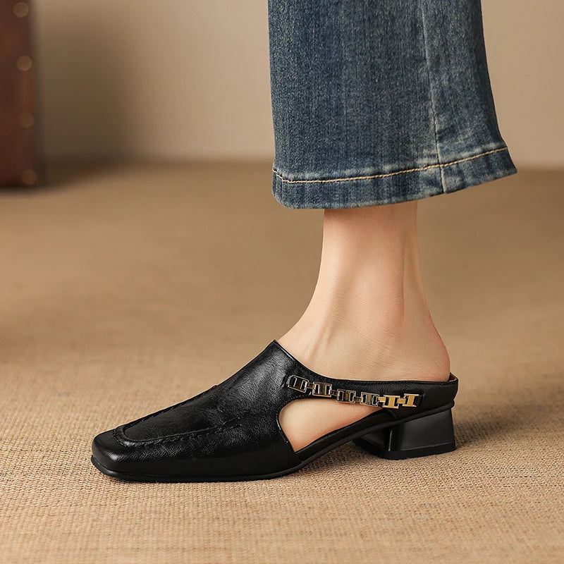 Catena Square-Toe Leather Mules