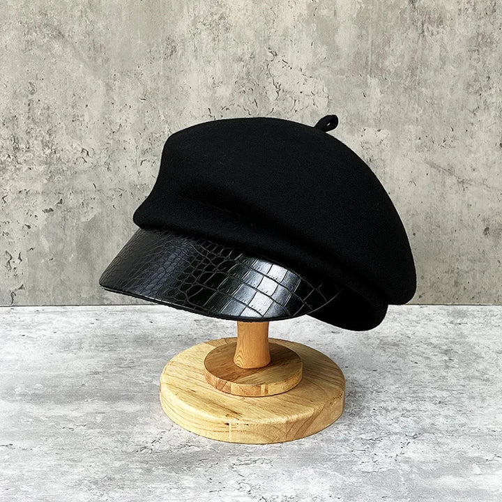 Aveline Leather Wool Beret