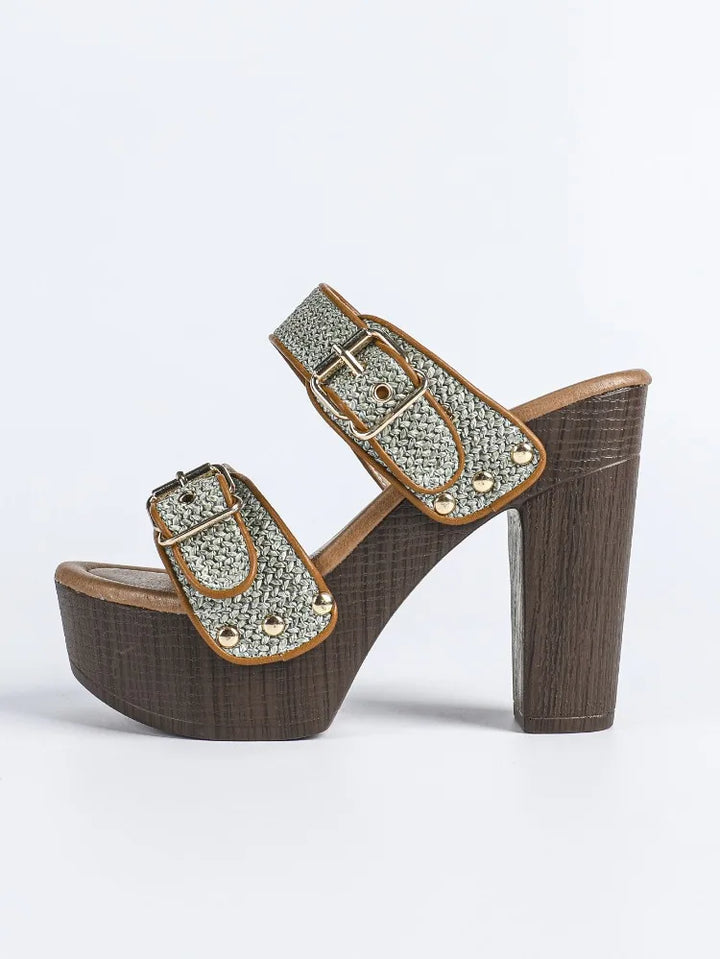 Rafia Buckled Platform Sandals