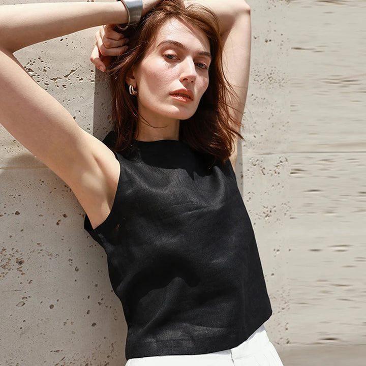Claudette Linen Crop Tank