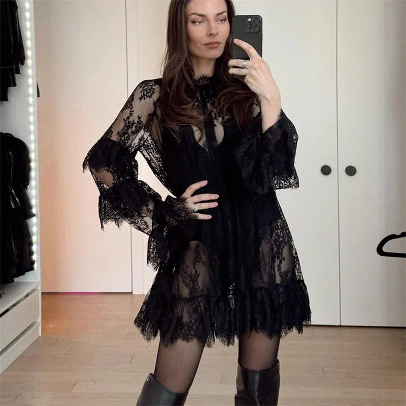 Vector Sheer Lace Mini Dress