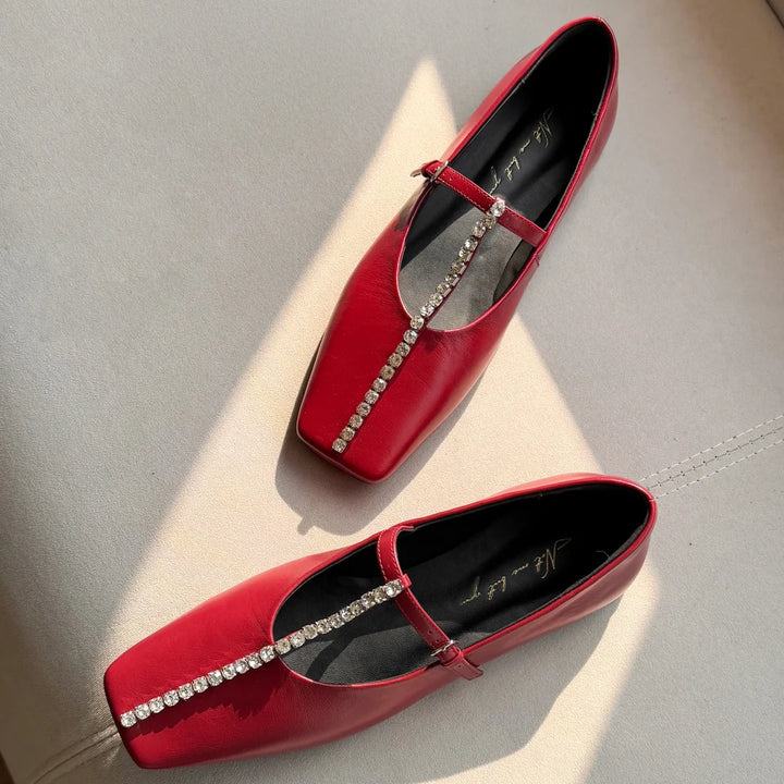 Alessia Crystal Leather Flats