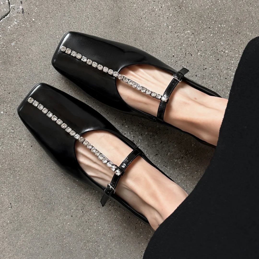 Alessia Crystal Leather Flats