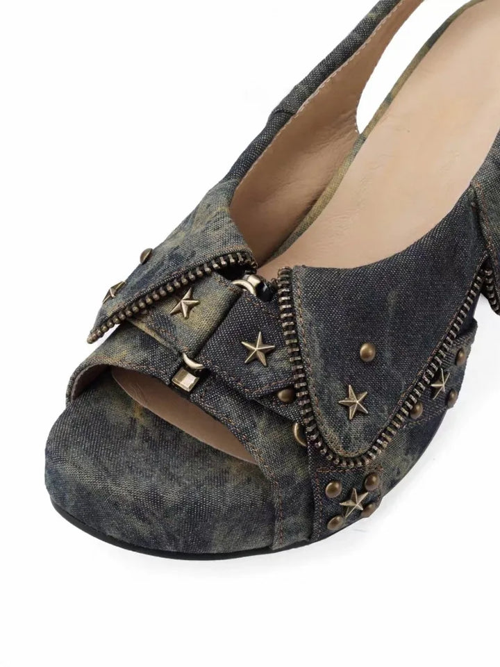 Starbolt Denim Platform Sandals