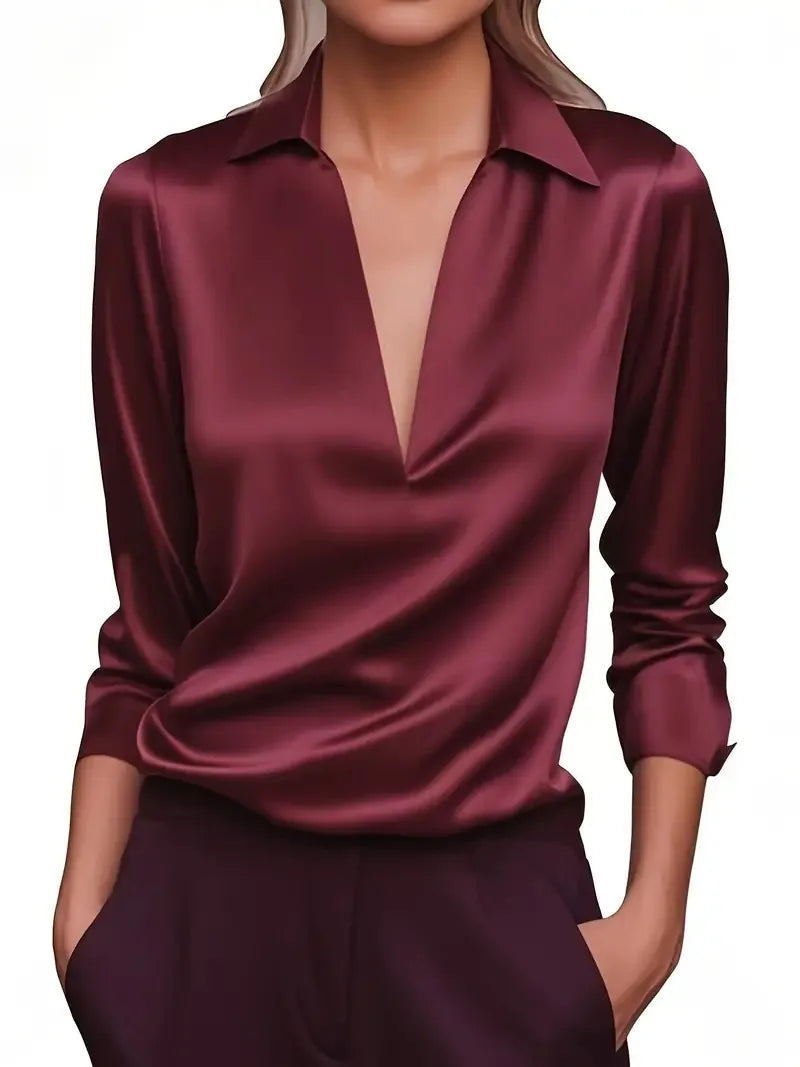Serafina Draped V-Neck Satin Blouse