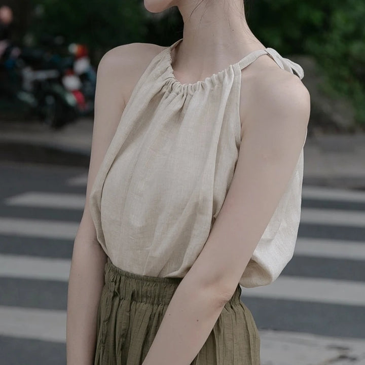 Gathered Linen Halter Top
