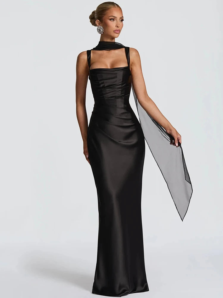 Sirena Draped Satin Maxi Dress