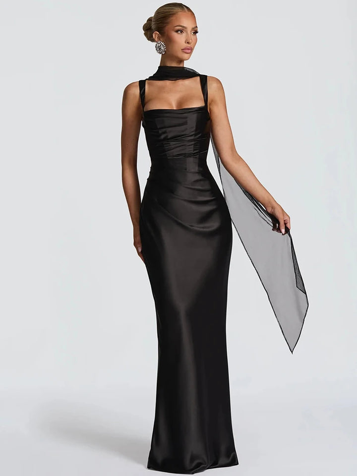 Sirena Draped Satin Maxi Dress