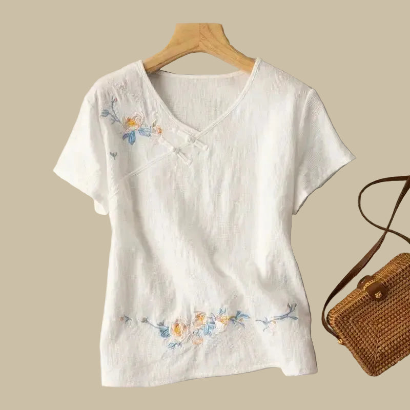 Anya Embroidered Linen Blouse