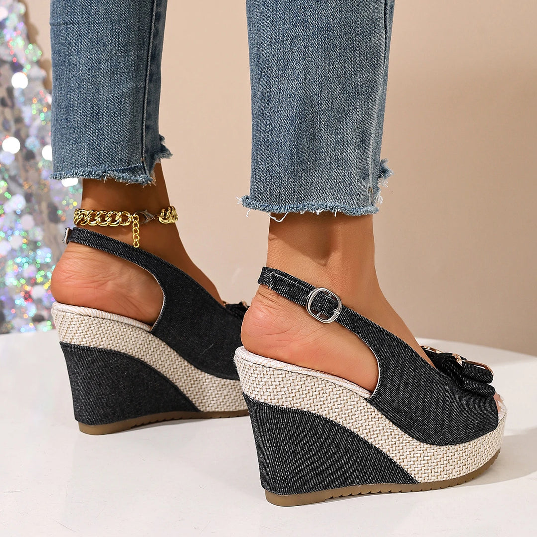 Fiocco Denim Wedge Sandals