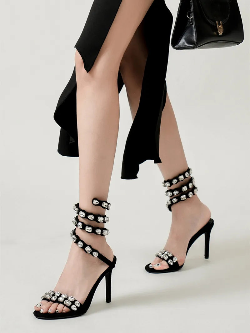 Serafina Crystal Wraparound Sandals