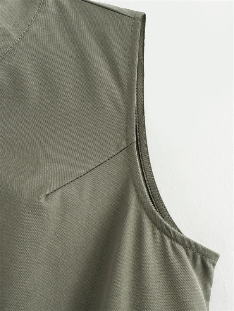 MUJER Zipper Long Dress Woman Pleated Sleeveless Bodycon Dress Summer Elegant Party Dresses For Women 2025 New Midi Dresses