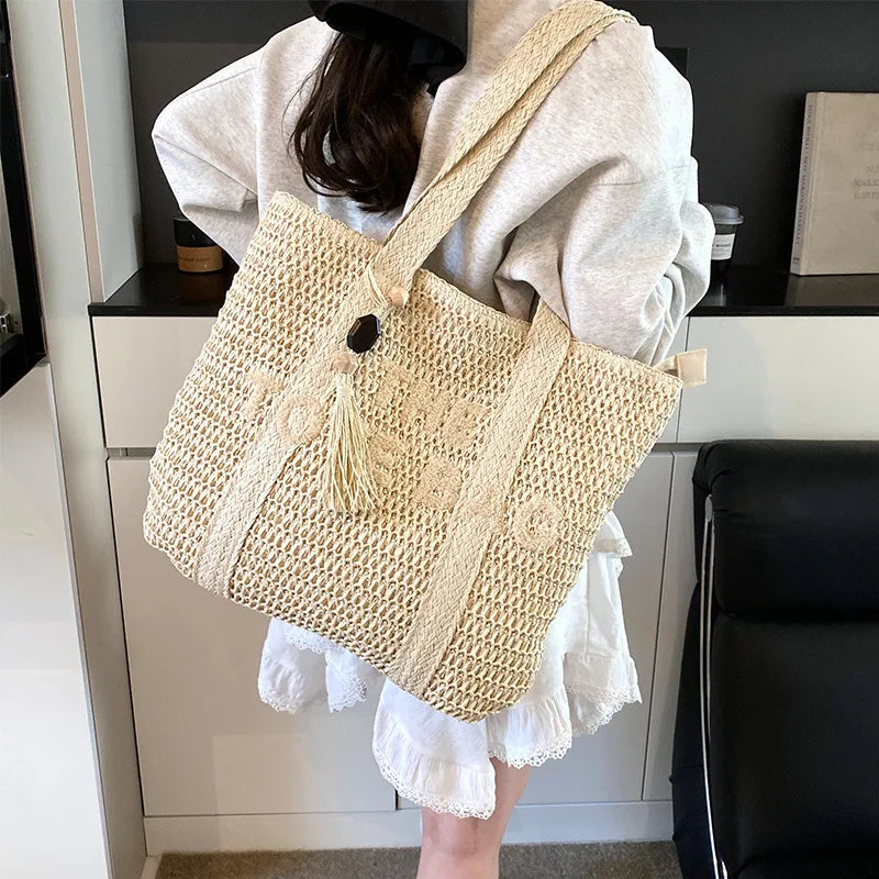 Raffia Weave Straw Tote