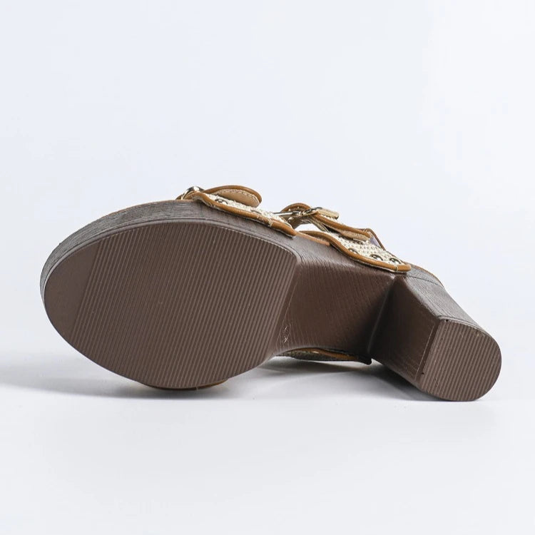 Rafia Buckled Platform Sandals