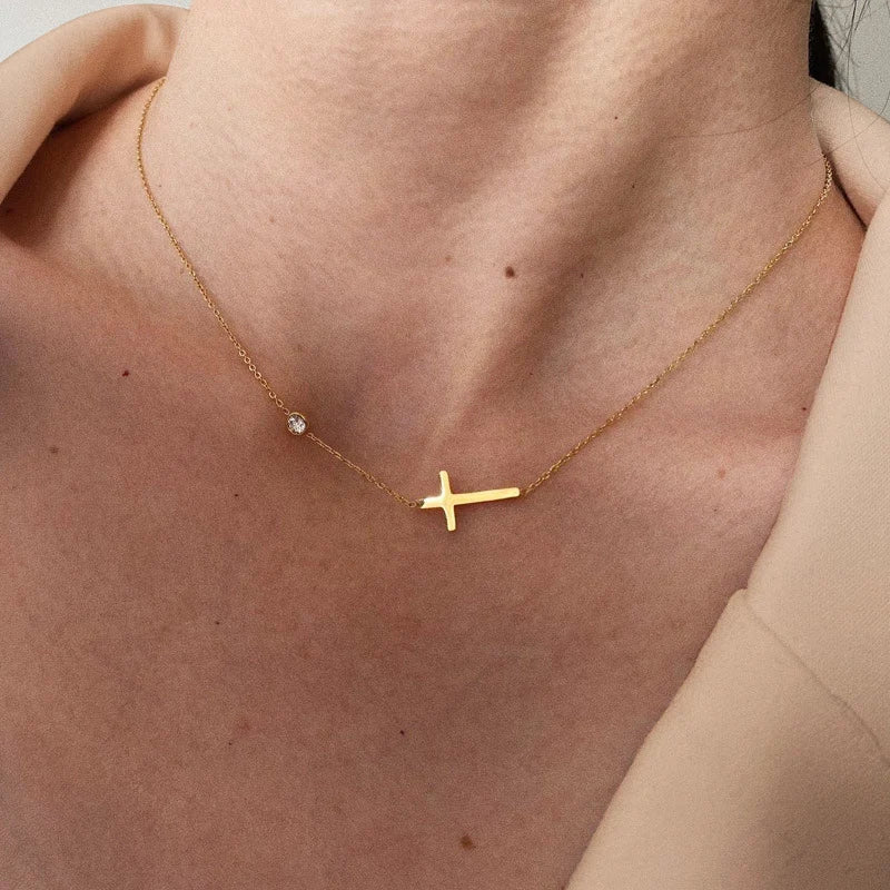 Quiet Faith Side Cross Necklace