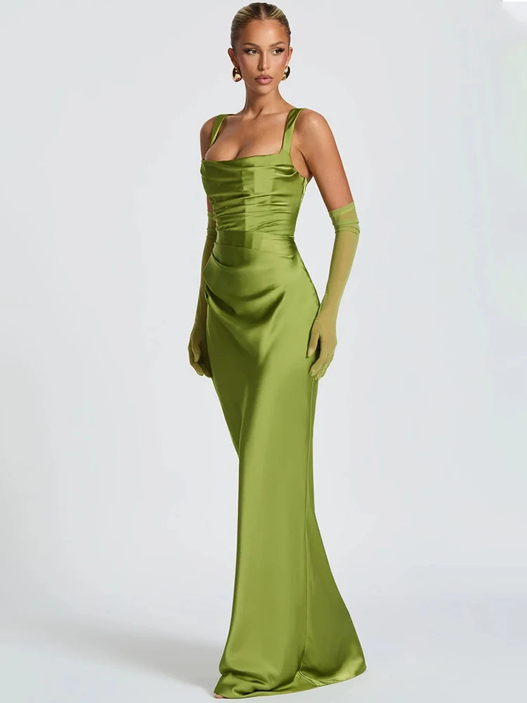 Sirena Draped Satin Maxi Dress
