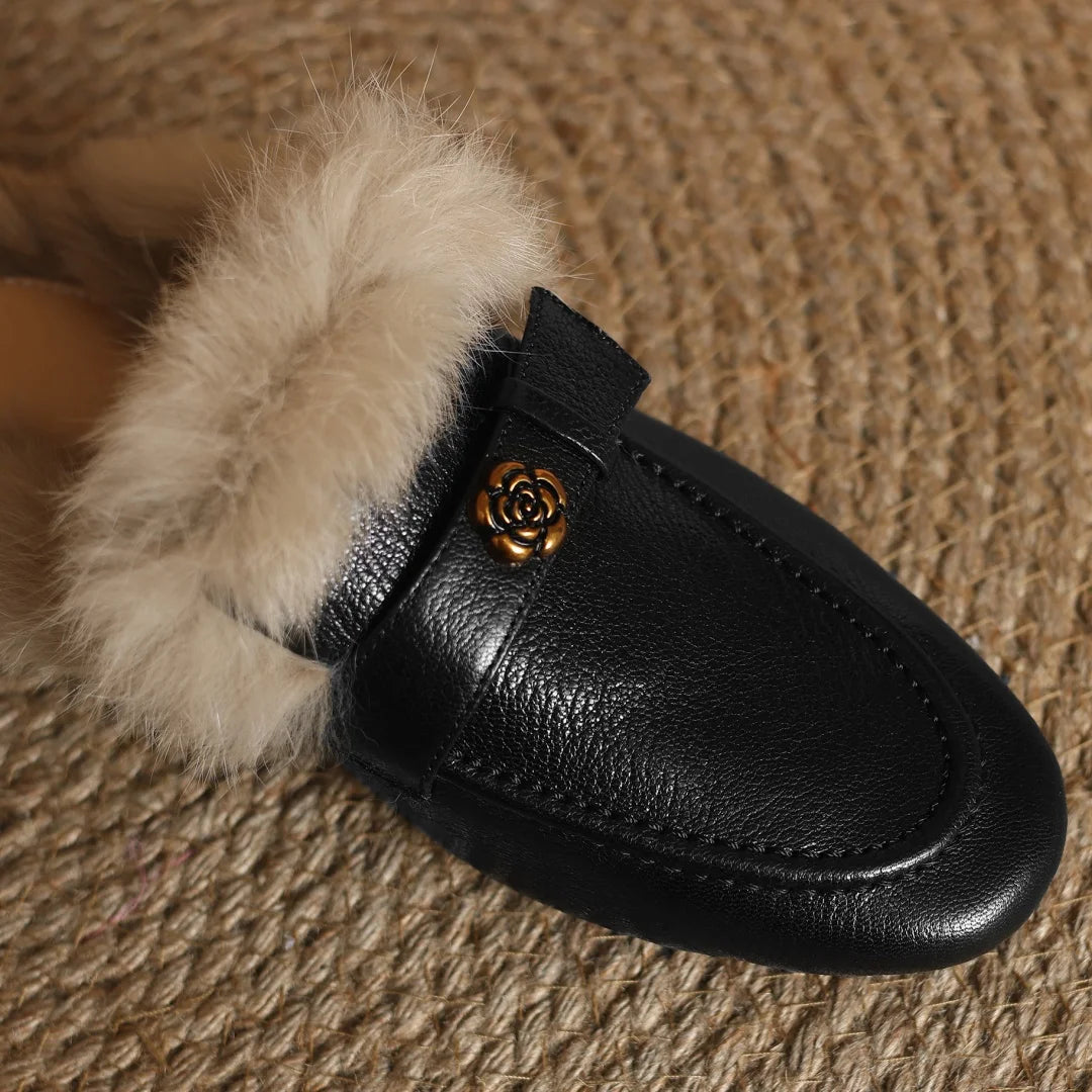 Camellia Leather Shearling Mules