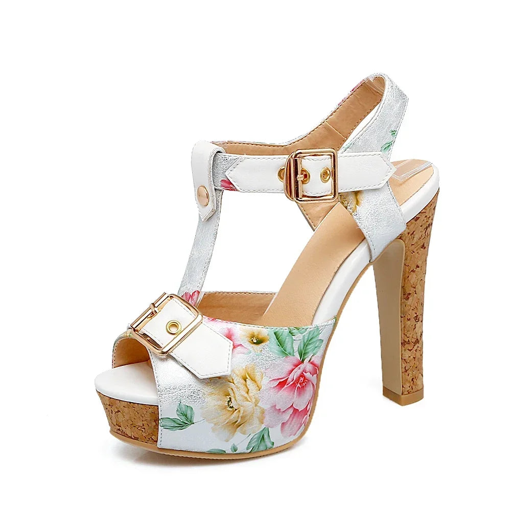 Fiorina Floral T-Strap Platform Heels