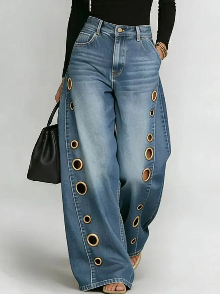 Eyelet Row Wide-Leg Jeans