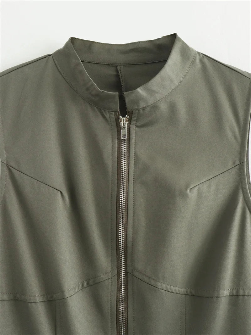 MUJER Zipper Long Dress Woman Pleated Sleeveless Bodycon Dress Summer Elegant Party Dresses For Women 2025 New Midi Dresses