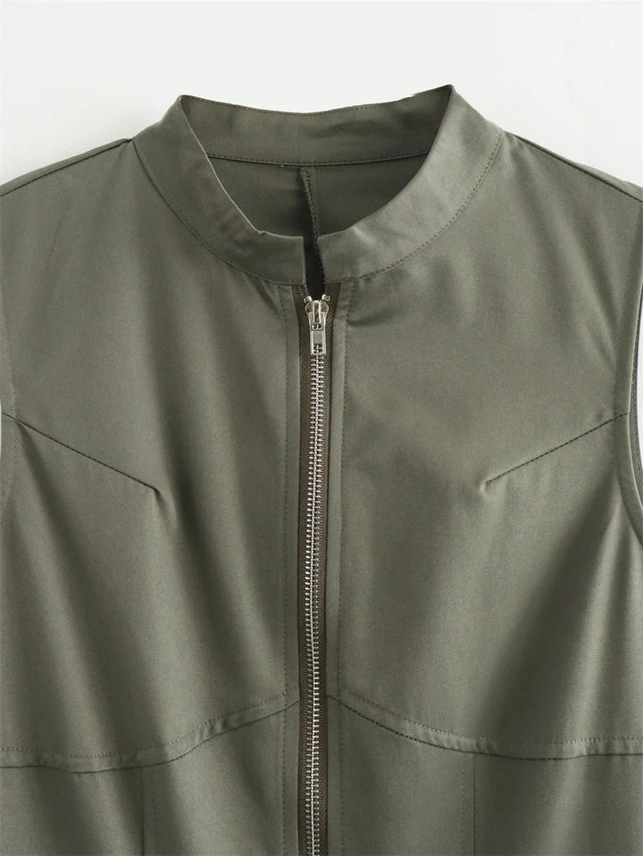 MUJER Zipper Long Dress Woman Pleated Sleeveless Bodycon Dress Summer Elegant Party Dresses For Women 2025 New Midi Dresses