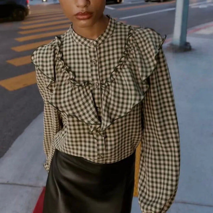 Montclair Ruffle Plaid Blouse