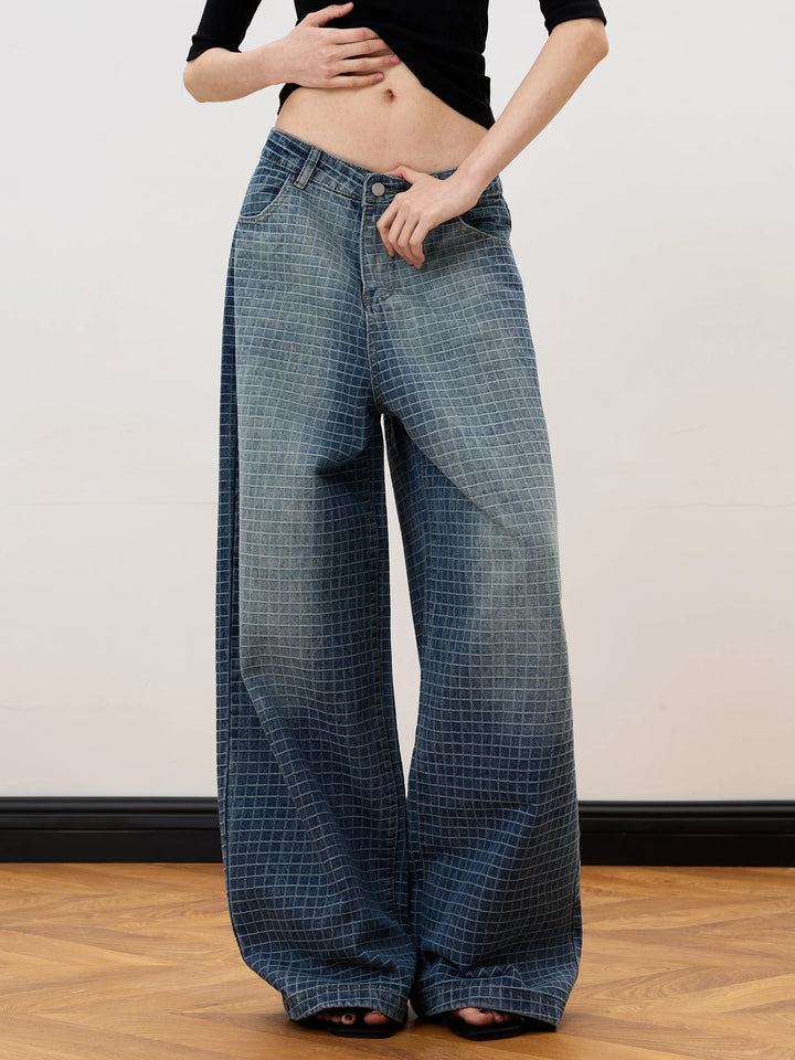Quadretto Plaid Wide-Leg Jeans